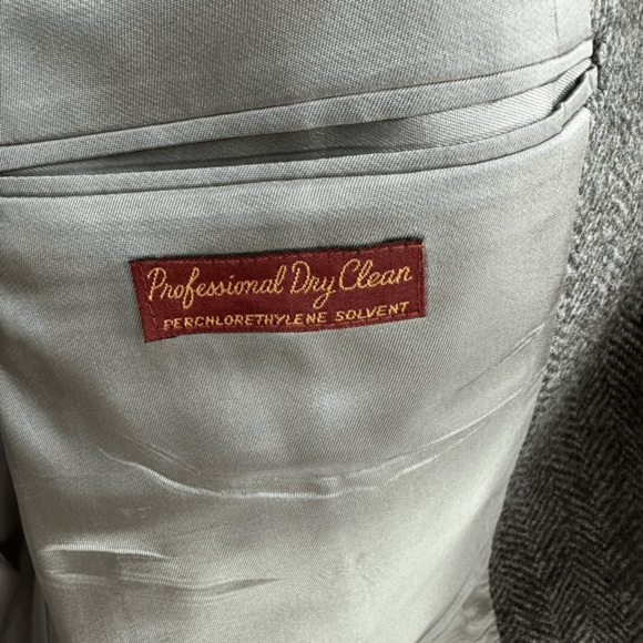 Vintage Wool Mens 44L Sport Coat Tweed Herringbone Jacket Two Button Elbow Patch - Picture 13 of 13